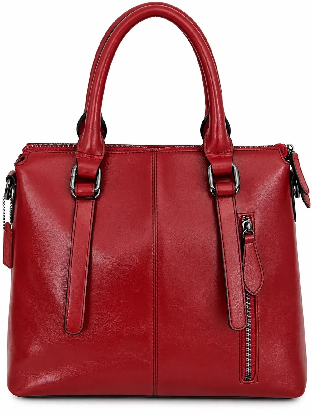 HESHE Red Genuine Leather Satchel Tote